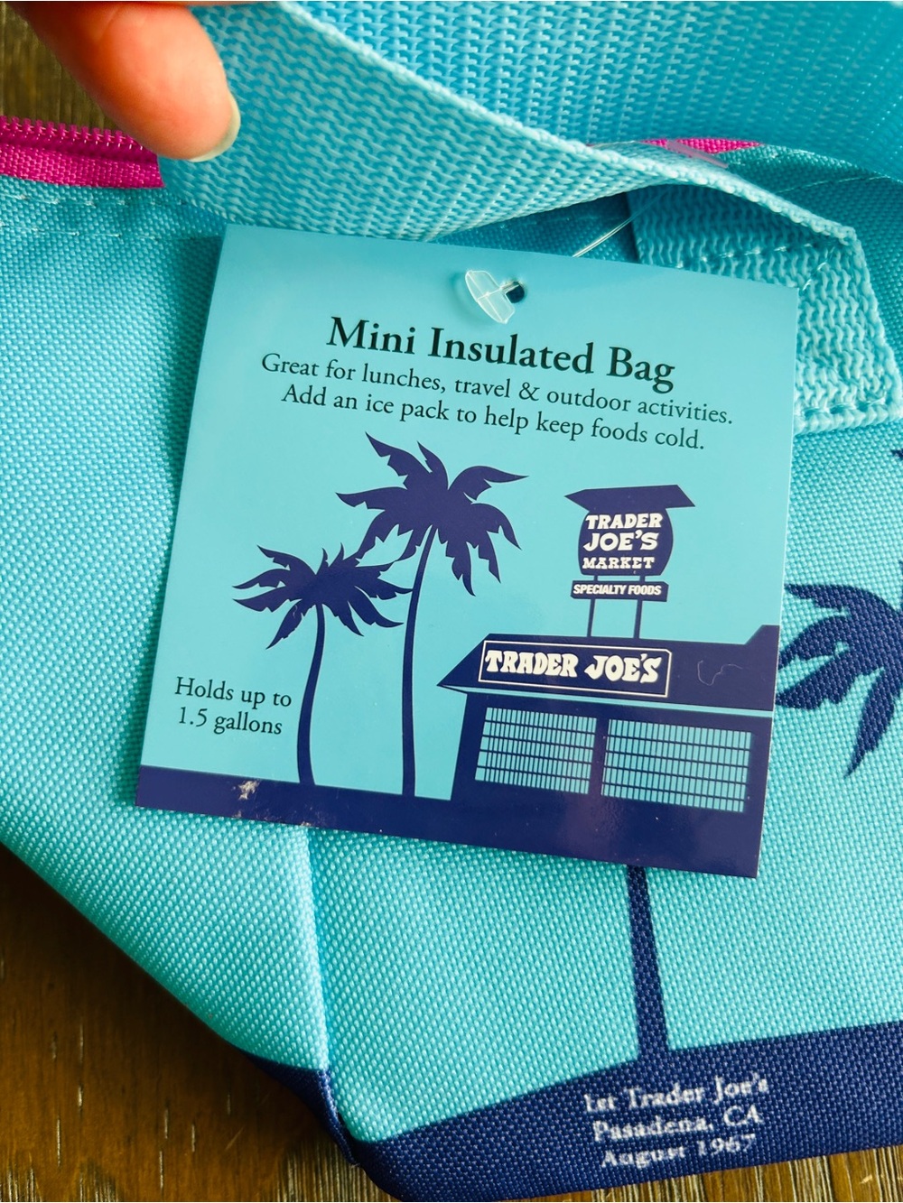 Trader Joe's Mini Insulated Tote Summer Fun Collection Blue Pink NWT - Picture 4 of 9